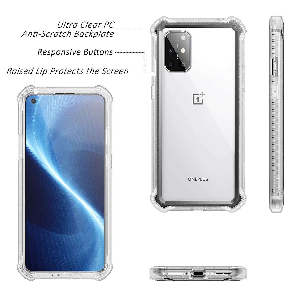 Dexnor for OnePlus 8T Case with Screen Protector Clear Rugged Full Body 360 Protective Shockproof Hard Cover Defender Dual Layer Heavy Duty Bumper Case for Women/Men - Gray 3