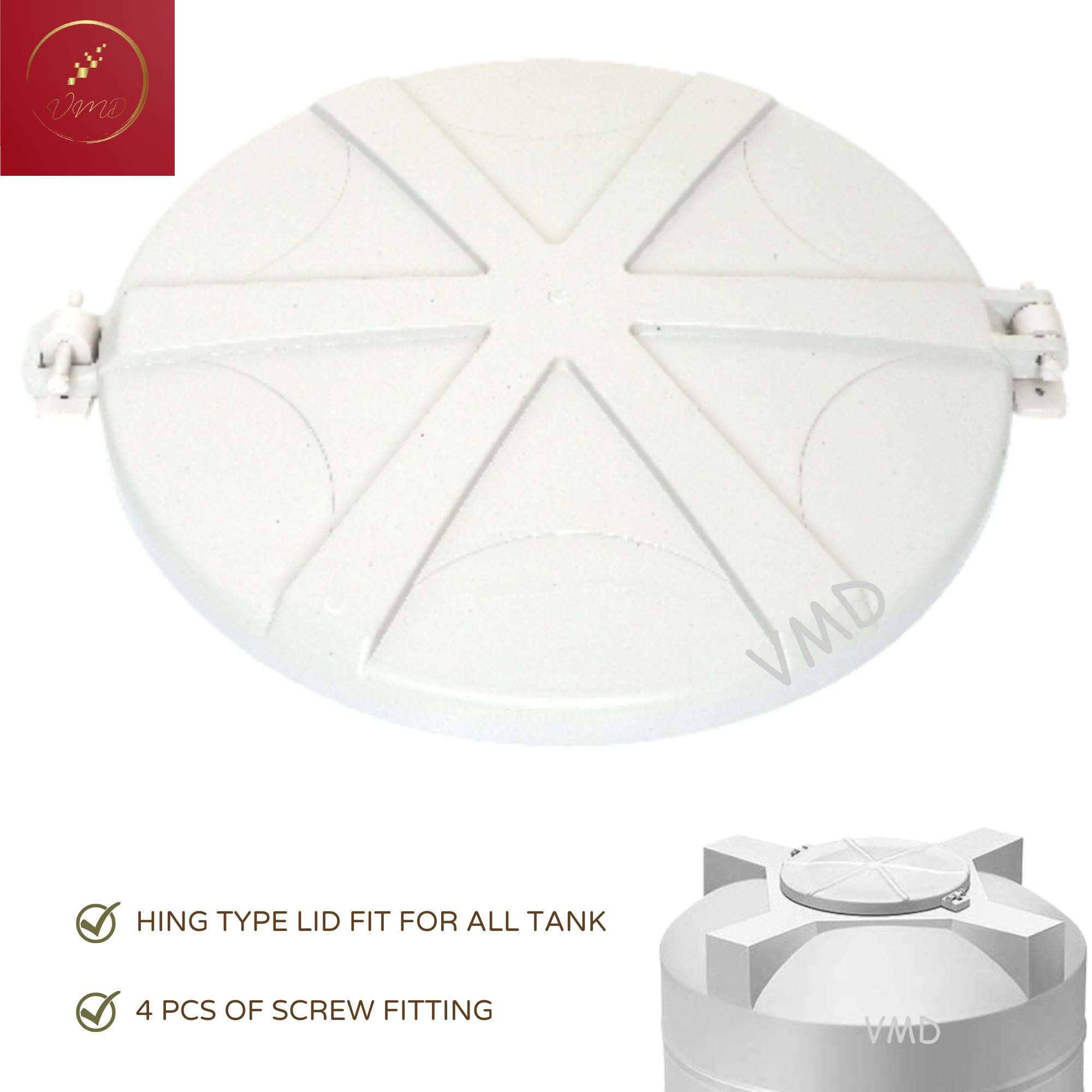 VMD, All In One WHITE Water tank lid (19.5") Hinge Type, virgine, Pure Unbreakable, Durable, for 500/750/1000/1500/2000 ltr. tank (PACK OF 2) 3