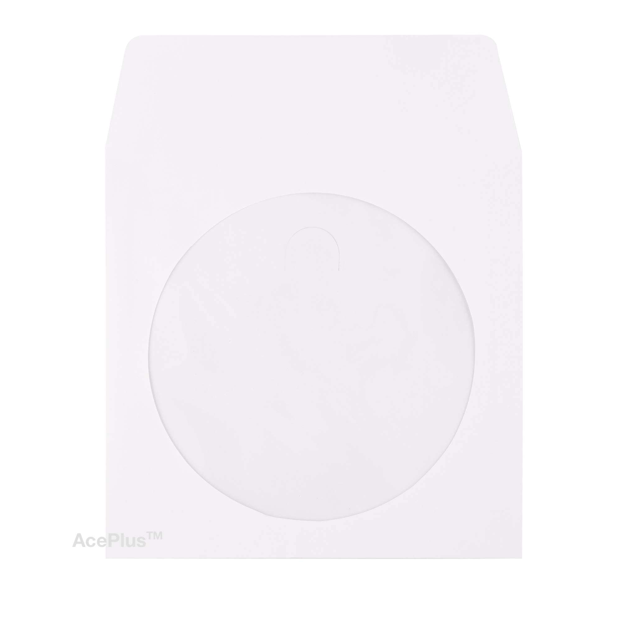 1,000 AcePlus CD/DVD White Paper Sleeves with Clear Window and Flap, Sturdy 100 gram Weight; 1 Box = 10 packs x 100-pk Retail Packaging 2
