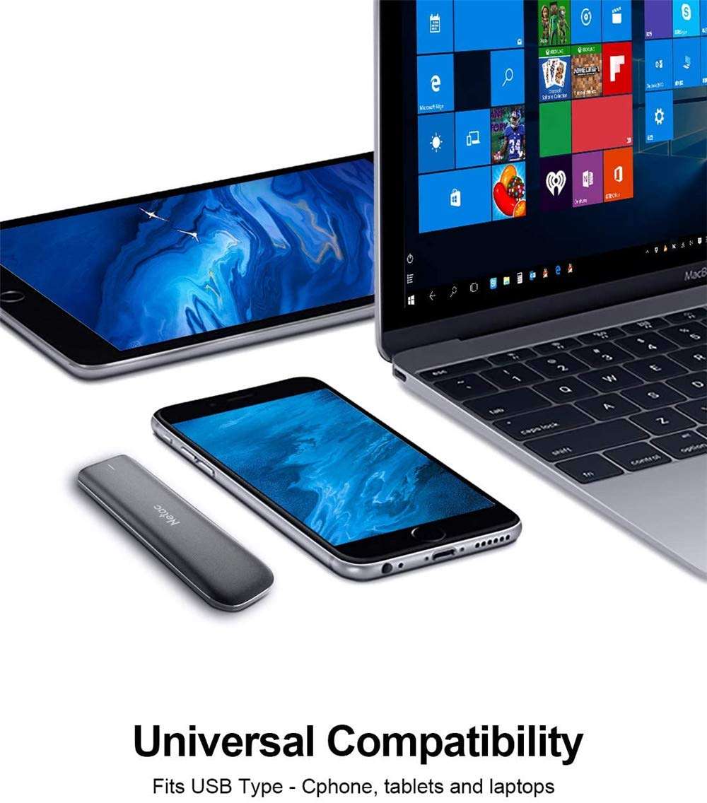 Netac SSD External Drive, Portable SSD 250GB for Type C, Up to 980MB/s, NVME SSD PCIE, USB 3.2 Gen2 10Gbps External Solid State Drive 4