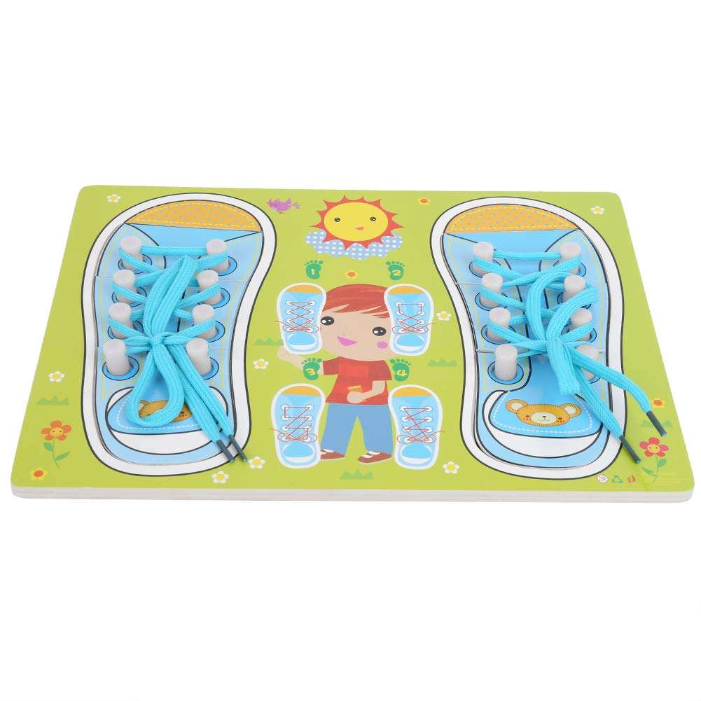 Children Learning Tie Shoes Toy, Kids Baby Wood Lacing Shoe Wooden Dress Learning Wear Educational Toy Gift(Green) 2