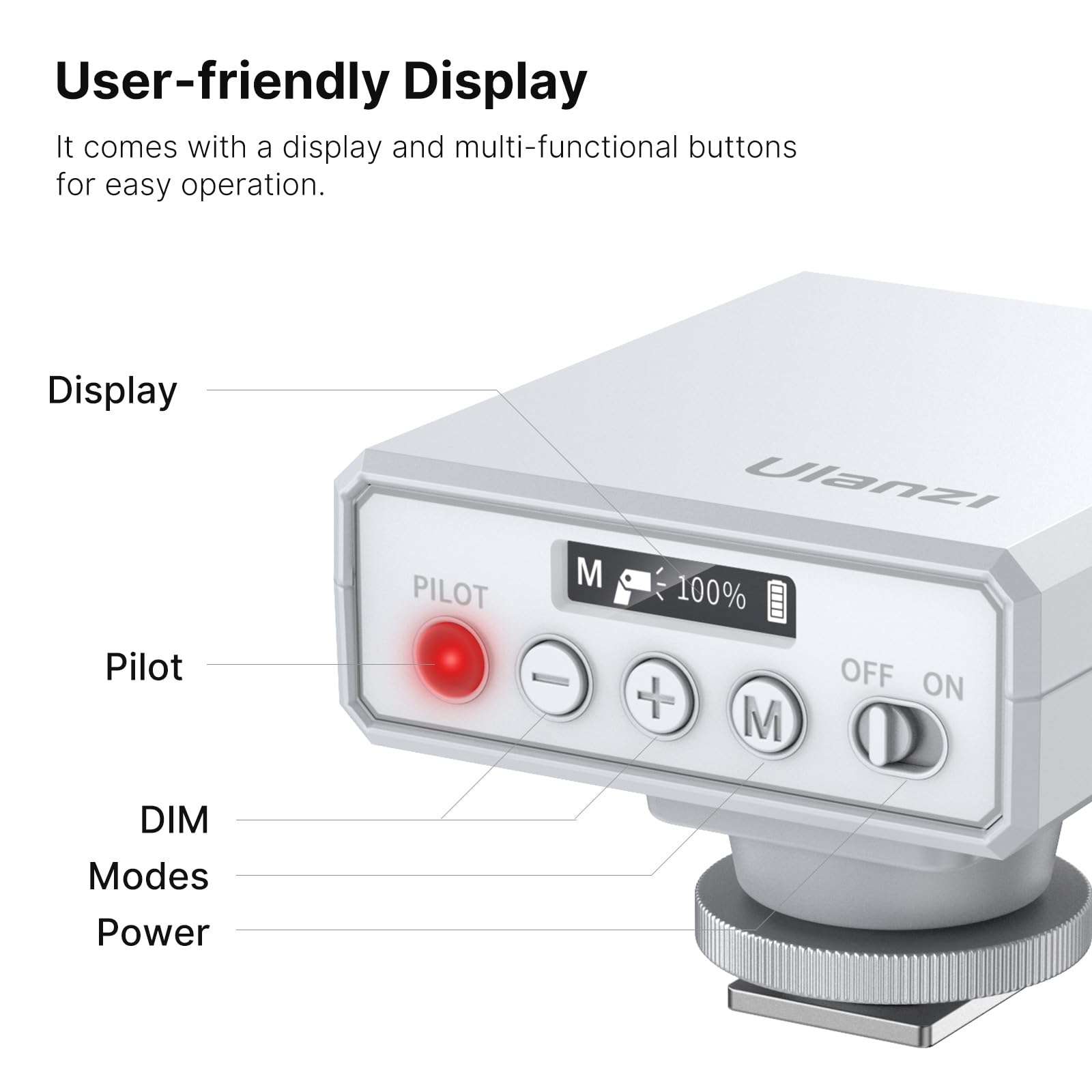 ULANZI LM20 Speedlite Camera Flash – GN12 Guide Number & 5600K CCT for Canon, Nikon, Fuji, Panasonic, Olympus, Pentax & More SLR/Mirrorless/Digital Cameras with Single-Contact Hot Shoe, White 5