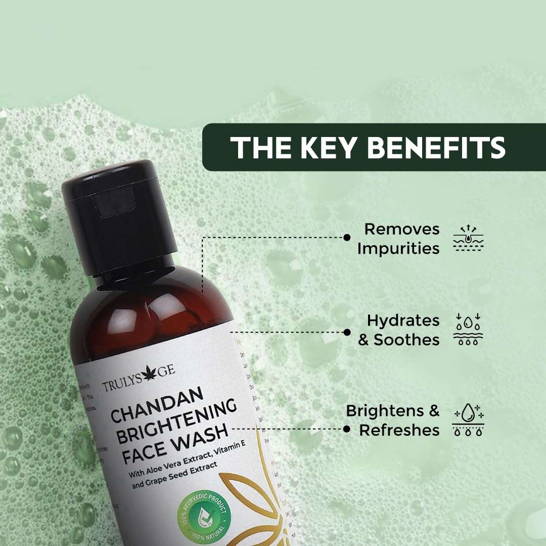 Trulysage Chandan Brightening Face Wash | Sandalwood, Turmeric & Aloe Vera | Removes Dirt & Impurities | Gentle & Hydrating | 100ml 3