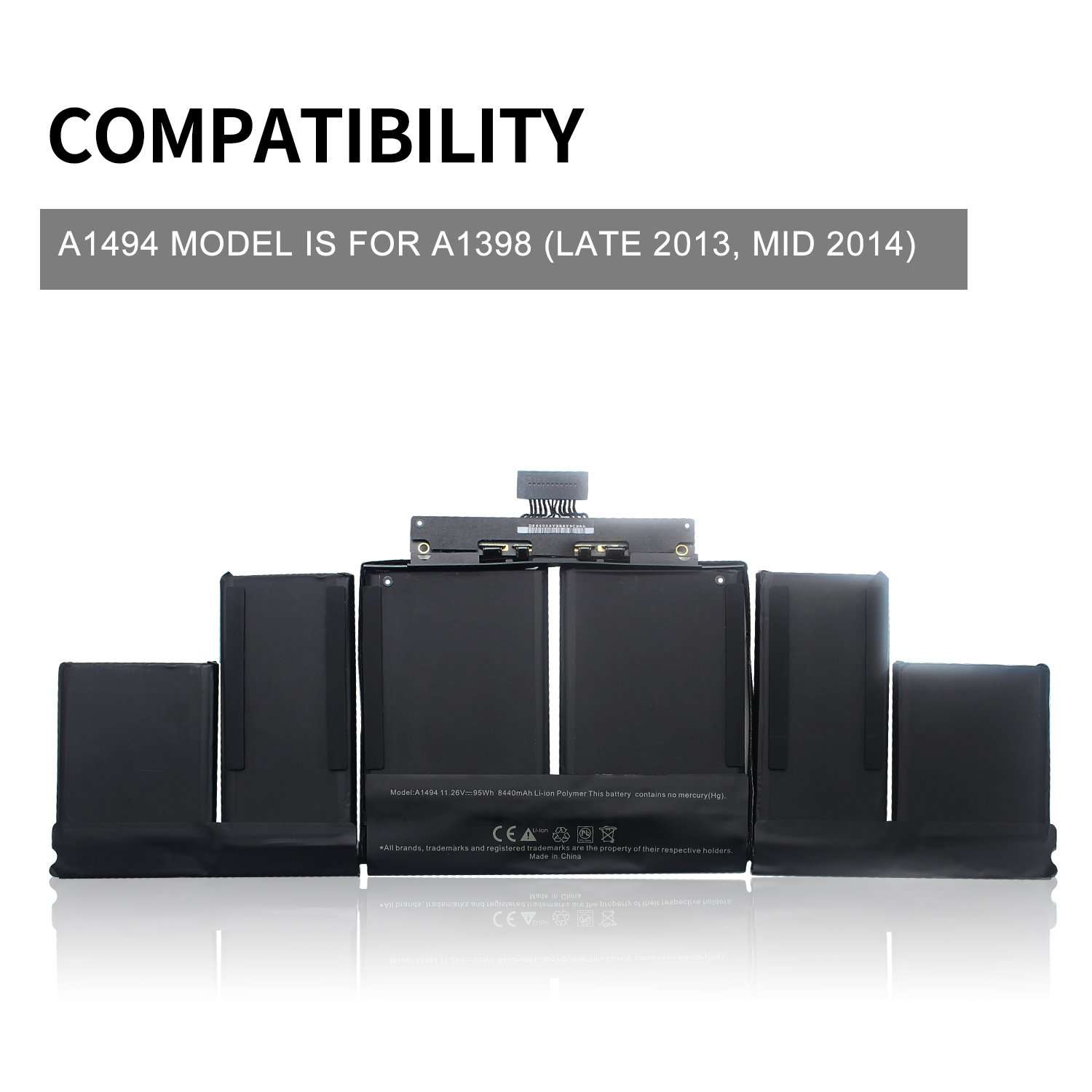 SWEALEER A1494 Laptop Battery Compatible with A1398 MacBook Pro 15 inch Retina Notebook (Only fit Late 2013 Mid 2014 Version) Replacement ME293 ME294 [Li-ion 6 Cell 11.26V 95Wh A1494] 3