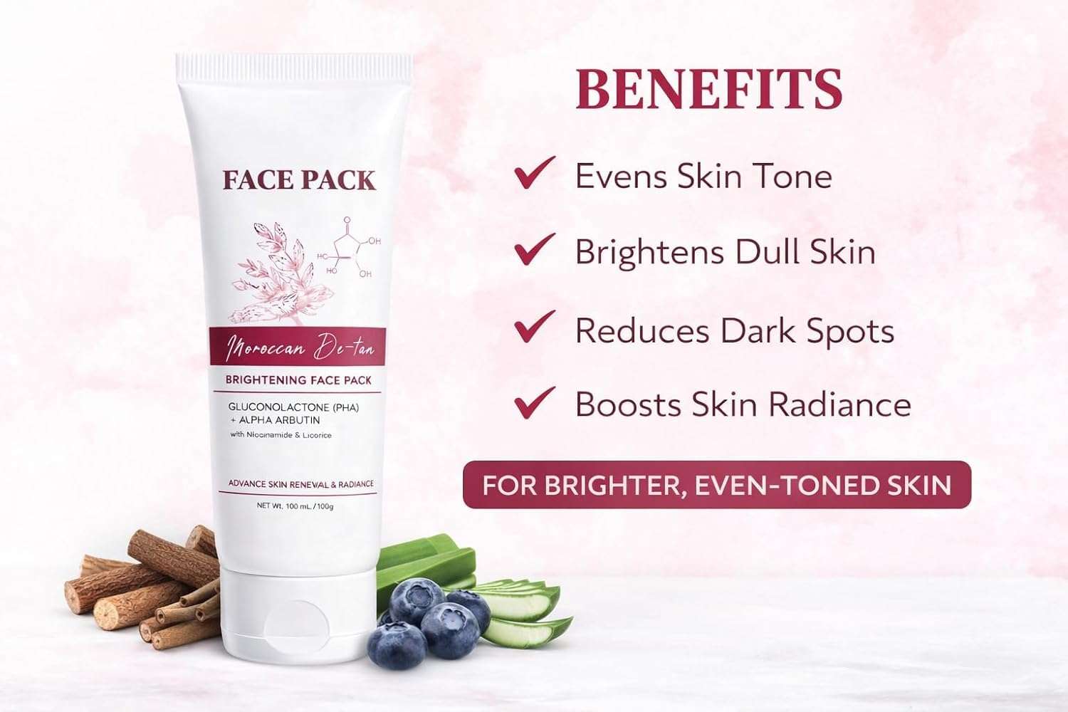 NEW Moroccne DeTan Brightening Face Pack for Advance Skin Renewal Radiance 100gm Clay Mask PACK OF 1 3