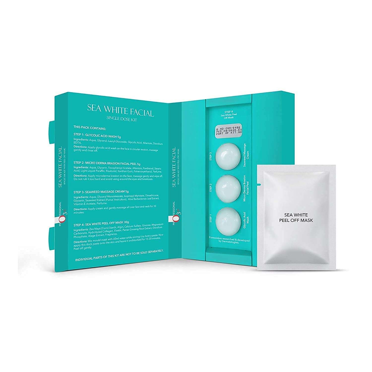 O3+ Sea White Brightening Facial Kit With Peel Off Mask Suitable (45g, Single Use Facial Kit) & O3+ Facialist Glow Sheet Mask Hydrates and awakens skin(30g) Combo 5