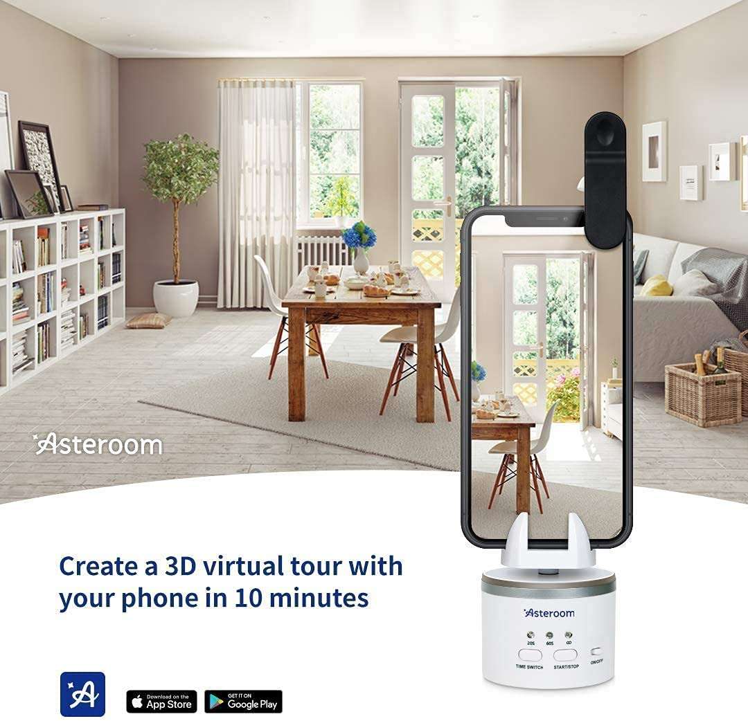 360 Camera 3D Virtual Tour Real Estate Kit + iPhone XR Phone Case Bundle by Asteroom - 2nd Gen. Gear Includes Digital Camera Rotator, Fisheye Cam Lens, Tripod 3