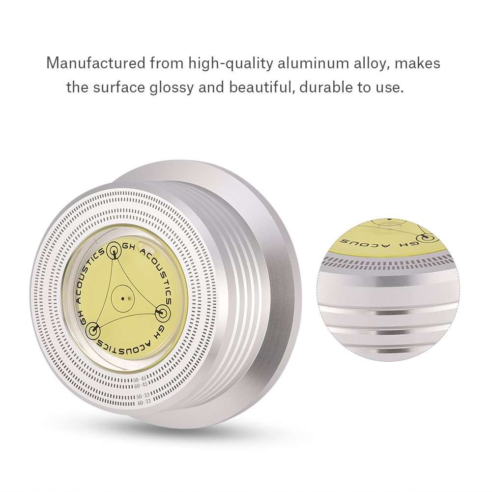 50/60Hz Disc Platten Stabilisator for LP Record Players, Aluminum Metal Turntable Balanced Record Weight Clamp(Silver) 3