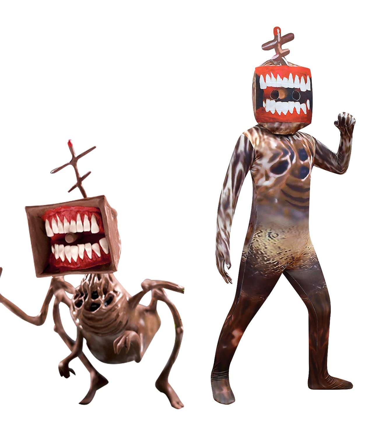 Ubeufun Boys Halloween Cosplay Megahorn Costume Ancestor Siren Head Outfits Creepy SCP Mask Garry's Mod Uniform Megaphone Graphic Dress Up Jumpsuit Cartoon Cat Bodysuit Vestido MH Brown Medium