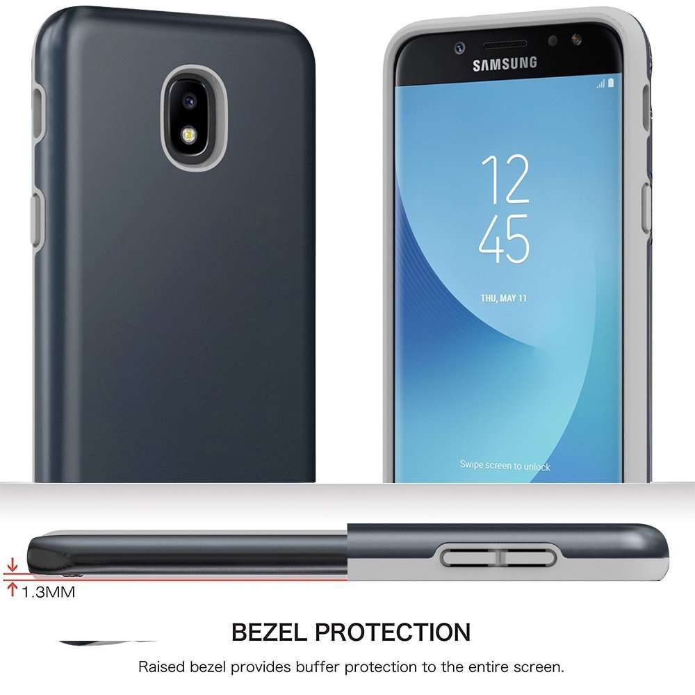 Androgate Galaxy J3 Orbit/ J3V J3 V 3rd Gen/Express Prime 3/ J3 Star/ J3 Achieve/Amp Prime 3/ J3 Aura/Sol 3 Case, Hybrid Matte Cover Case with Screen Protector for Samsung Galaxy J3 2018, Dark Blue 3