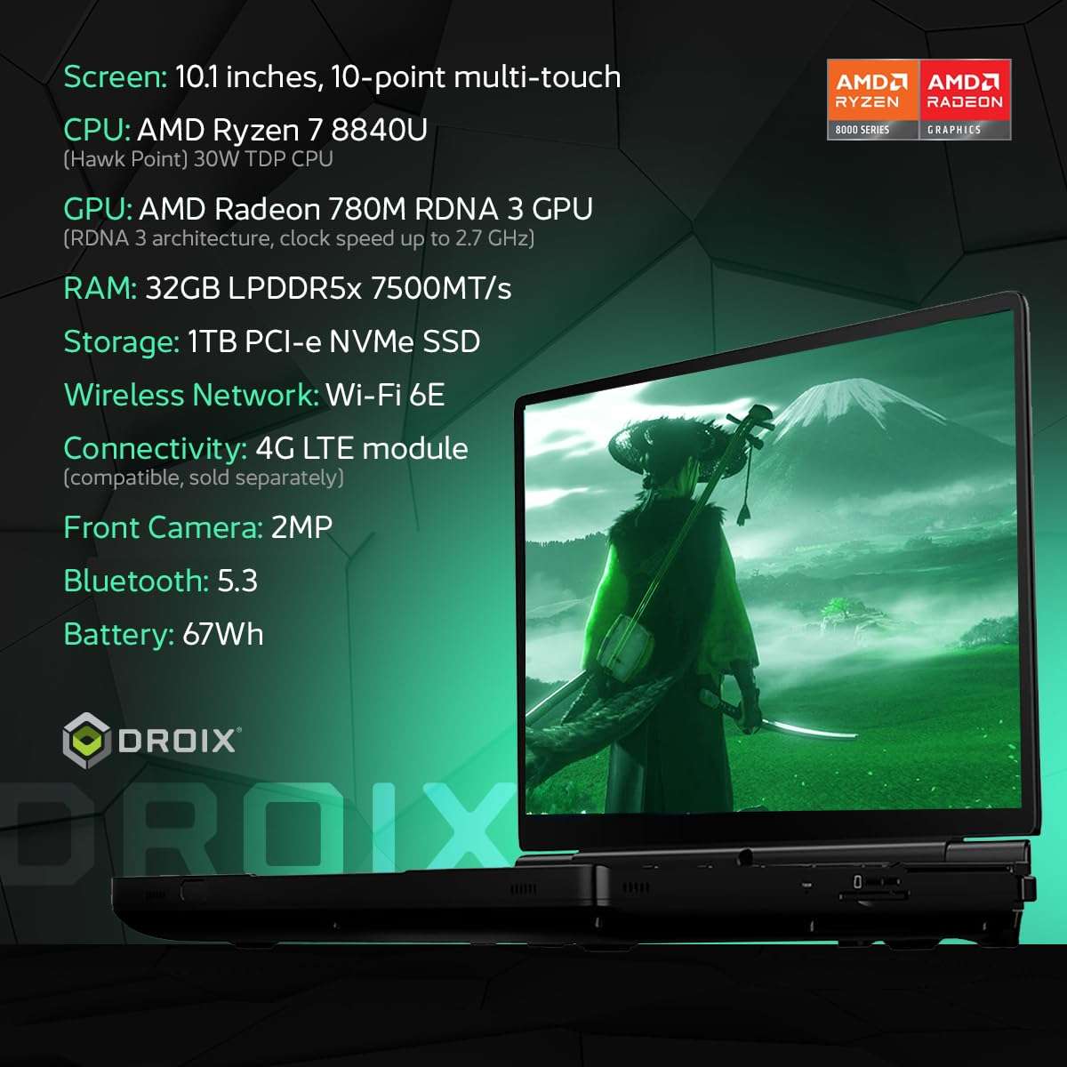 GPD Win MAX 2 2025 Handheld Gaming PC with AMD Ryzen 7 8840U, Radeon 780M GPU, 32GB RAM, 1TB SSD, OcuLink, 10.1" IPS Display, Gaming Controls, Keyboard and touchpad 4