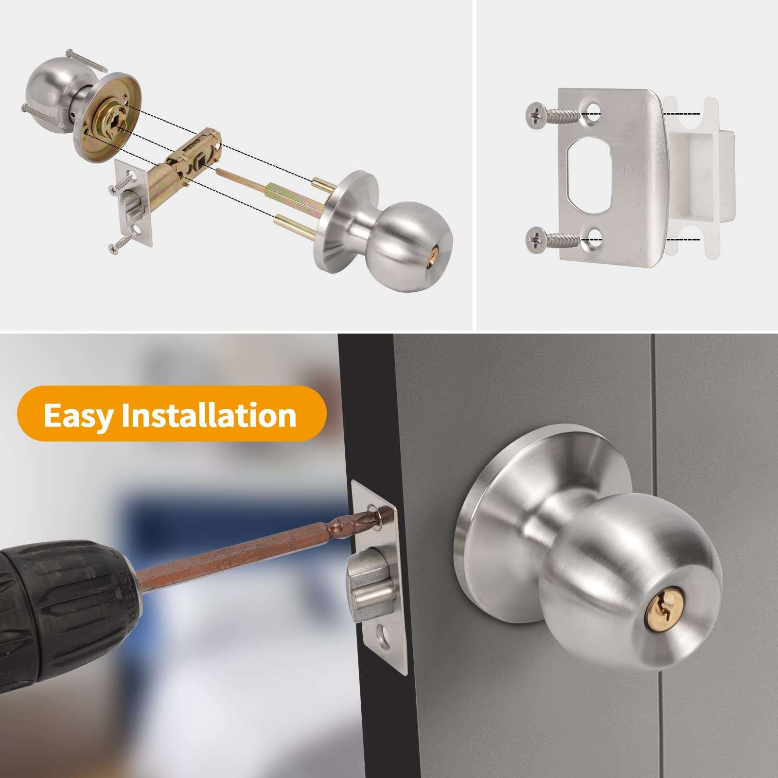 GOLDSEED Door Knob with Lock, Exterior Door Knob for Bedroom/Bathroom or Office, Door Lock with Key for Right/Left Handed Doors (Satin Nickel) 3