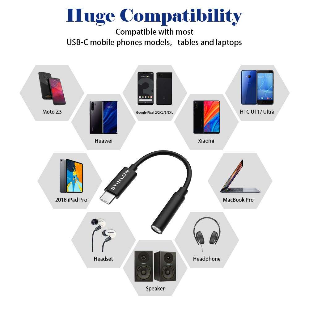 USB C Headphone Adapter, USB C to 3.5 mm Headphone Jack Adapter Compatible with Pixel 4 3 2 XL/Samsung Galaxy Note 10/S20/iPad Pro/One Plus 6T/7/7T/8/8pro and More [2 Pack] 5