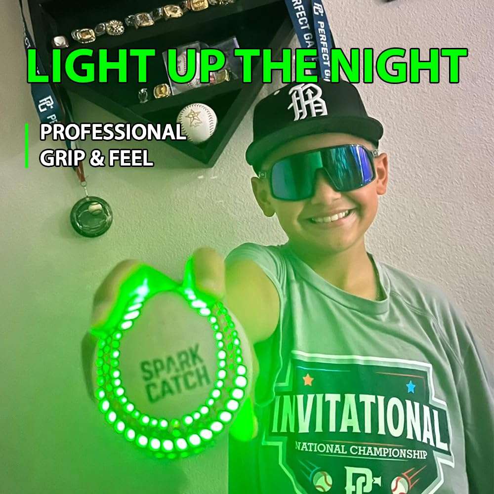 SPARK CATCH Light Up Baseball, Glow in The Dark Baseball, Sports Gear Accessories Gifts for Boys 8 9 10 11 12 13 14 15 Years Old, Kids Teens All Ages Gift Ideas (Impact-Activated version) (Neon Green) 6