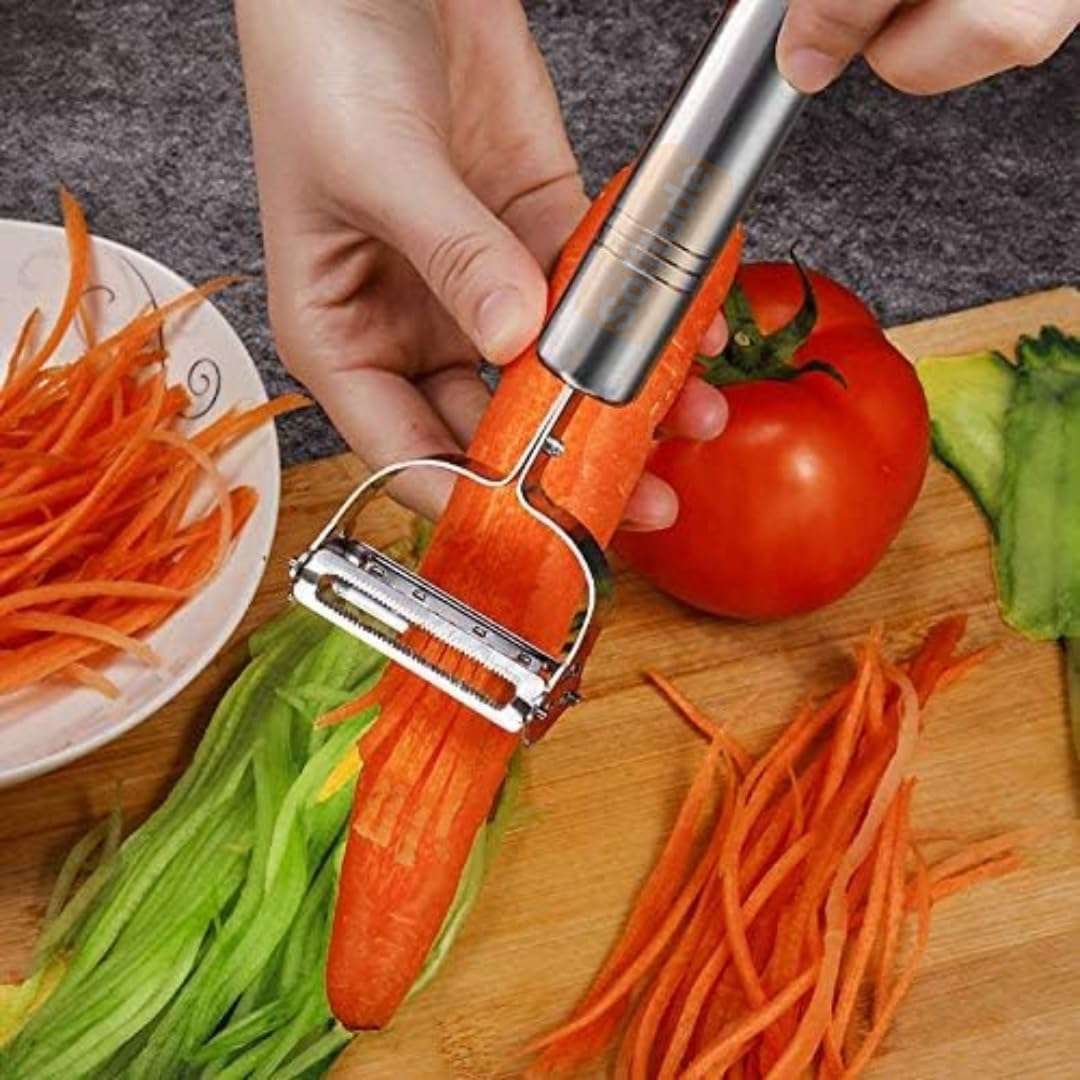 SRWOPKRAY 2-in-1 Stainless Steel Julienne Peeler & Vegetable Slicer - Multi-Functional Grater for Fruits & Vegetables (Silver) 3