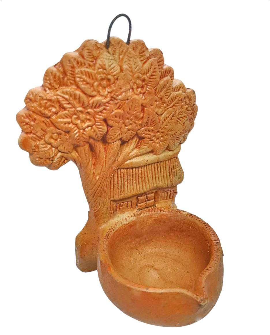Home Tree Clay Lamp Hanging Diya - Handmade Craft - Terracotta Lamp Idols (9x14cm) 4