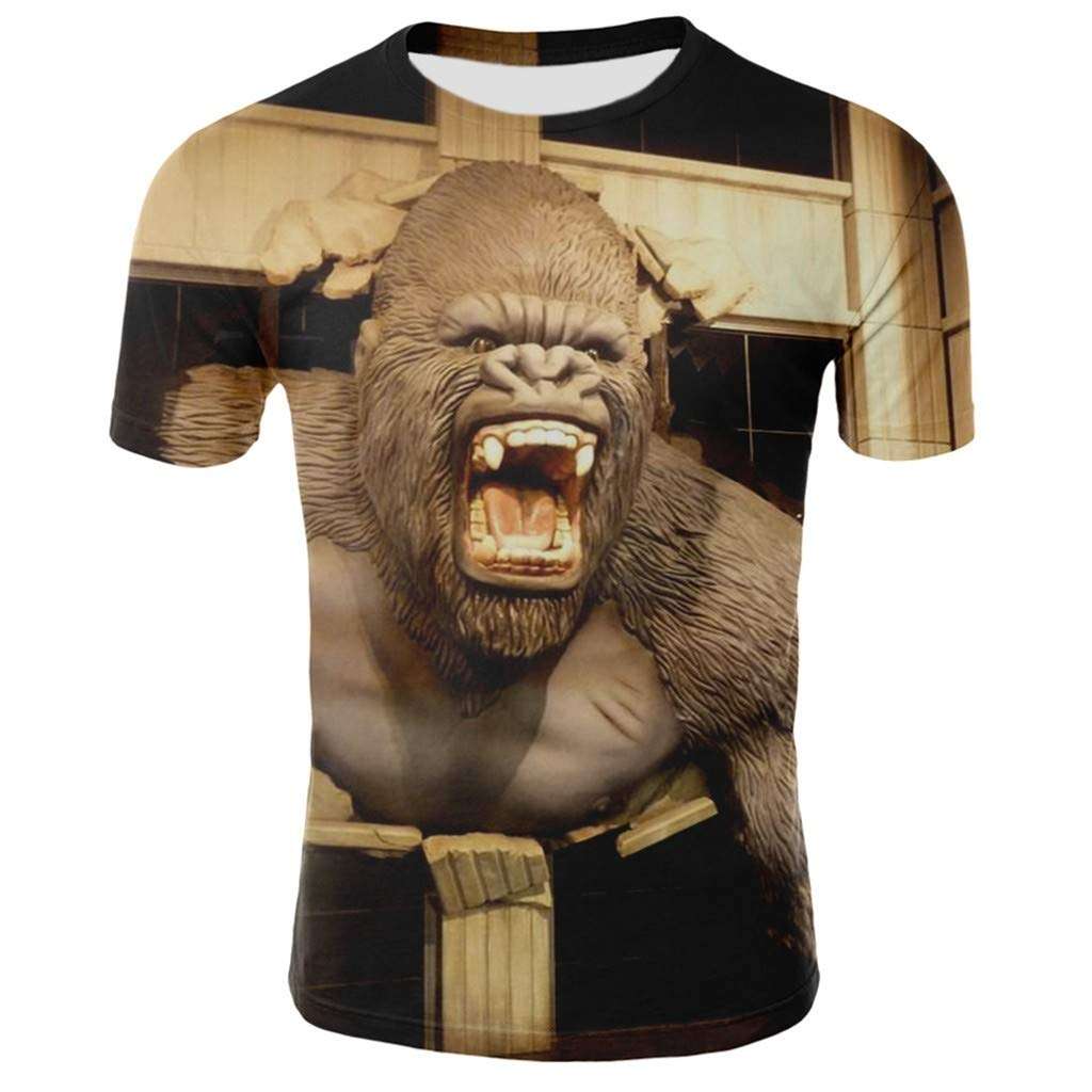 Men T Shirts Graphic Funny 3D Monkey Printed Short Sleeve Plus Size Fashion Casual Novelty Tees Tops (XL, Gold) 1