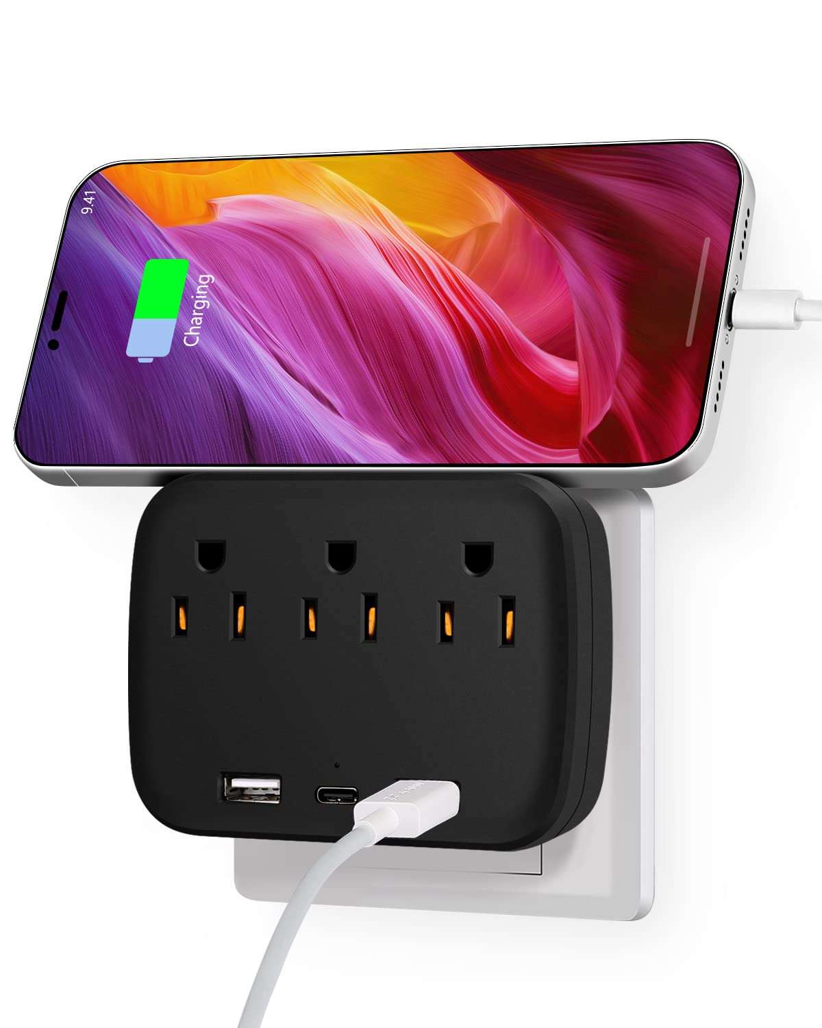 Outlet Extender, Surge Protector, Converter Multi-Plug Outlet Splitter with USB C Ports, USB Wall Charger for Home Office Accessories, Dorm Room Essentials Black 1