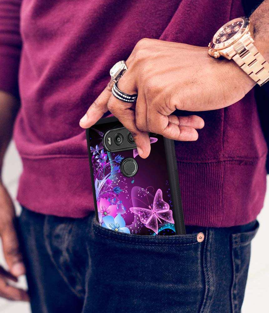 Case for LG V30 / LG V30 Plus/LG V30s / LG V35 / LG V35 ThinQ, Slim Anti-Scratch TPU Rubber Protective Case Cover for LG V30 - Blue Flowers and Purple Butterflies 4