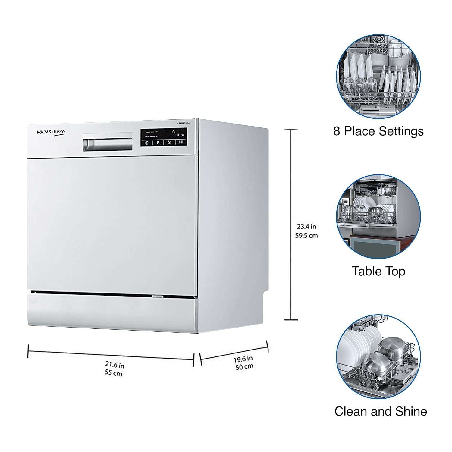 Voltas beko 8 Place Settings Table Top Dishwasher (2020/2021, DT8S, Silver, Inbuilt Heater) 5