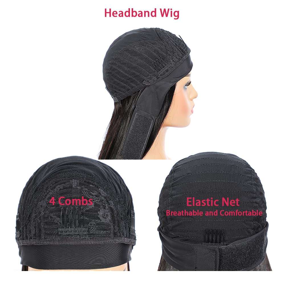 1B30 Straight Headband Wig Human Hair Ombre Brown Headband Wig 130% Density Unprocessed Virgin Hair Wigs Dark Brown Color Straight Machine Made Wigs 20 Inch 5