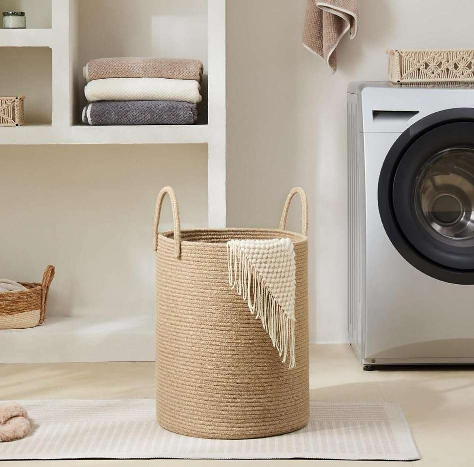 YOUDENOVA Cotton Laundry Hamper, 72L - Woven Collapsible Basket - Jute Brown 5