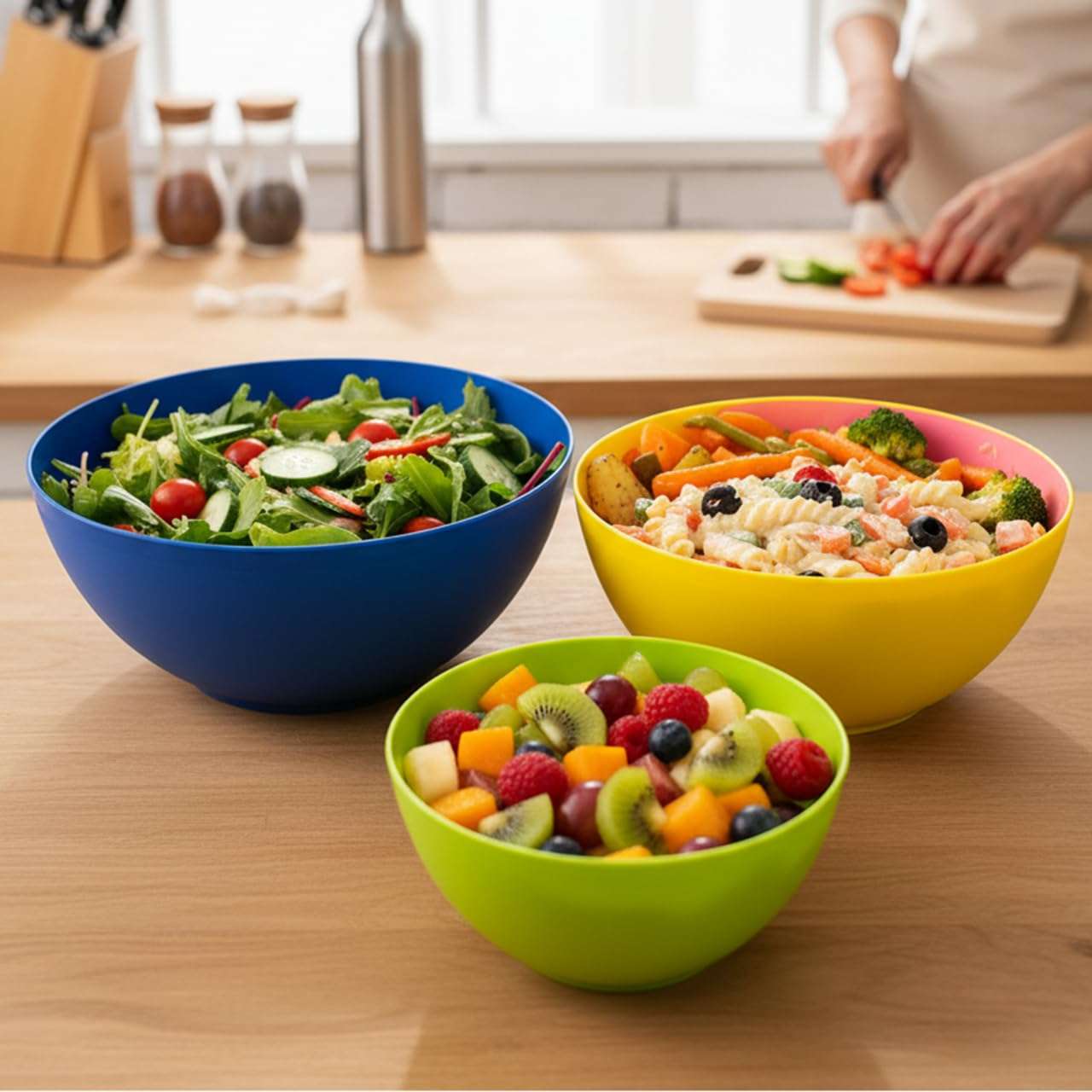 Gluman 4-Piece Mixing Bowl Set | Opaque Multi-Color Plastic Kitchen Bowls for Baking, Cooking, Meal Prep & Serving | Lightweight, Dishwasher Safe |Stackable Bowls (3200ml, 2000ml, 1350ml, 850ml) 5