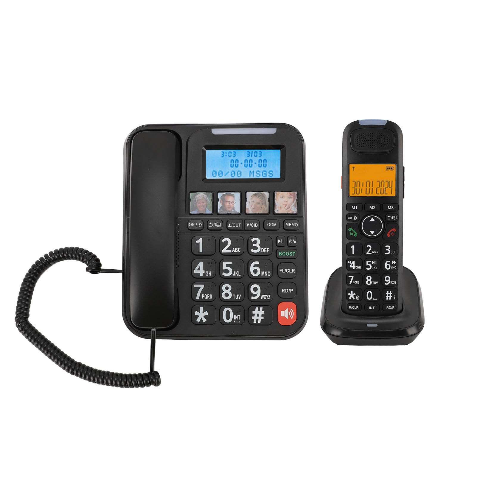 Cordless Phone with Answering Machine, Expandable Landline Phone with Handset for Office Home, Advanced Call Block, Photo Dialing, Bilingual Caller ID, Corded and Cordless Phone 1