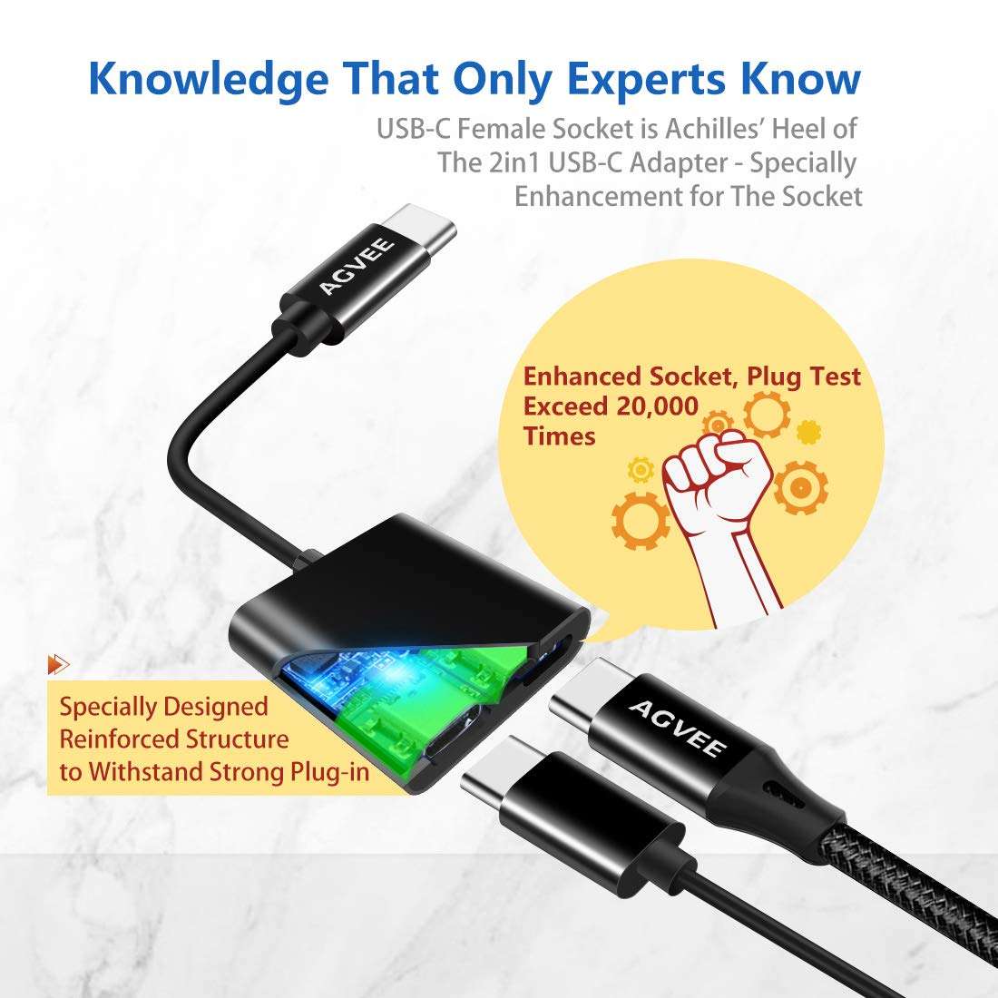 AGVEE Dual USB-C Headphone & Charging Adapter, Duo Type-C Earbud Splitter, USBC Audio & PD Charger Jack Earphone Dongle for Samsung S21 S20 FE 5G Ultra, Note 20 10, iPad Pro, Pixel 2 3 4 5 XL, Black 3