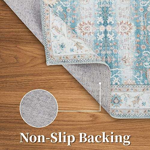 RUGSREAL Washable Rug 4x6 Vintage Print Distressed Carpet Foldable Indoor Floor Cover Non Slip Non-Shedding Throw Rug Lightweight Thin Rug for Bedroom Living Room, 4'x6', Blue 3