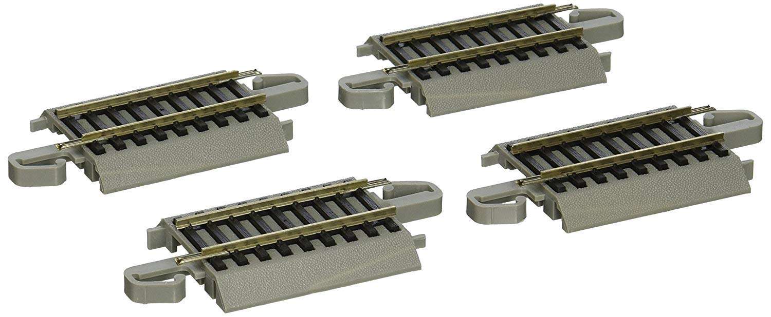 Bachmann Trains - Snap-Fit E-Z TRACK 4.50” STRAIGHT TRACK (4/card) - NICKEL SILVER Rail With Gray Roadbed - HO Scale 1