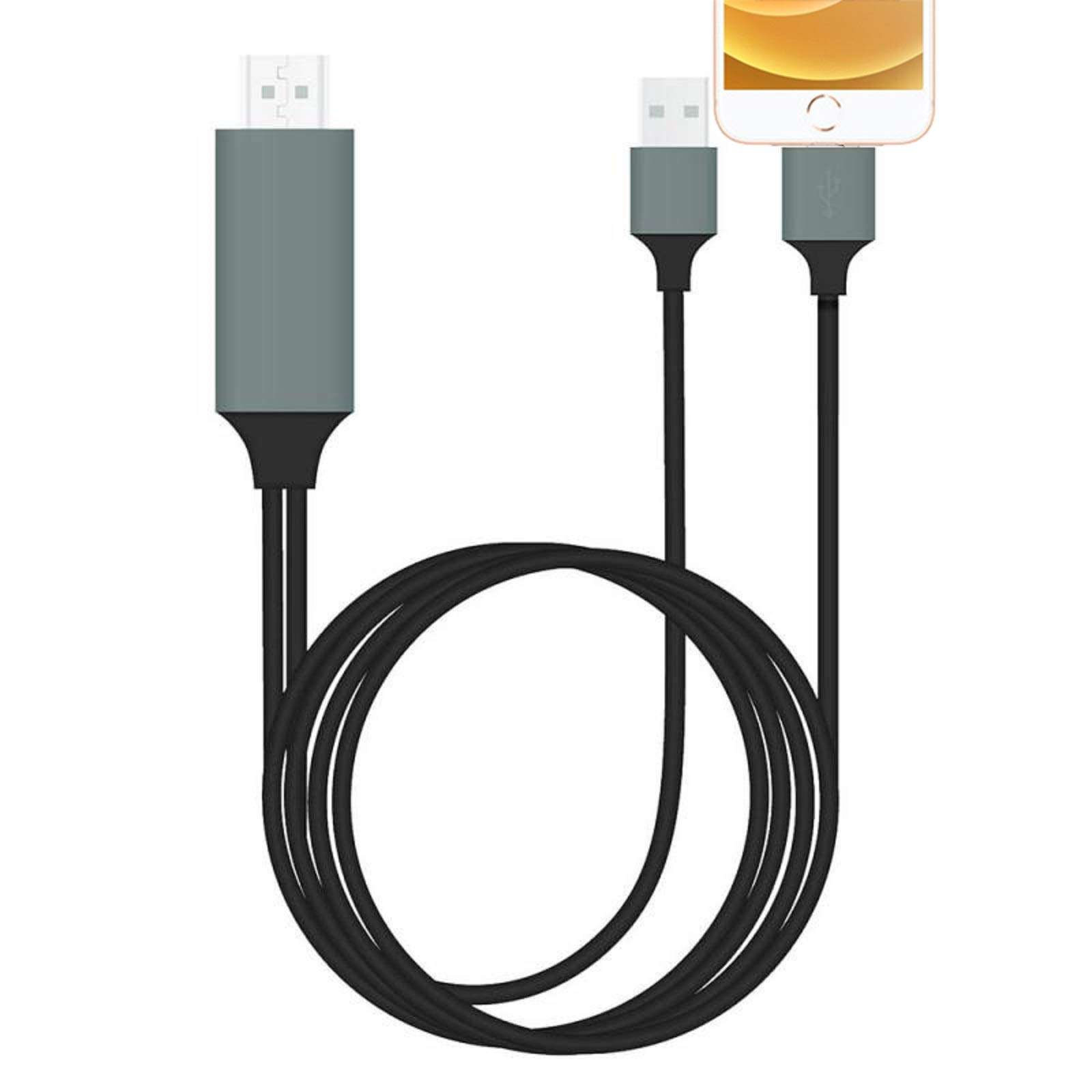 HDMI Cable for Phone 1080P USB HDTV Connector Lighting to HDMI Digital Adapter Mirror Mobile Phone Screen to TV/Monitor/Projector Compatible with Phone Series XS/MAX/XR/X/8/Pad and More Devices 1