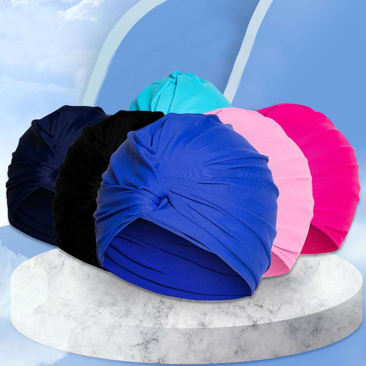 Ewanda store Colorful Pleated Extra Large Nylon Cloth Swim Cap for Women Swimming,Swimming Cap Comfort Hot Spring Bathing Caps for Adult Men Women Long Hair,Dark Blue 3