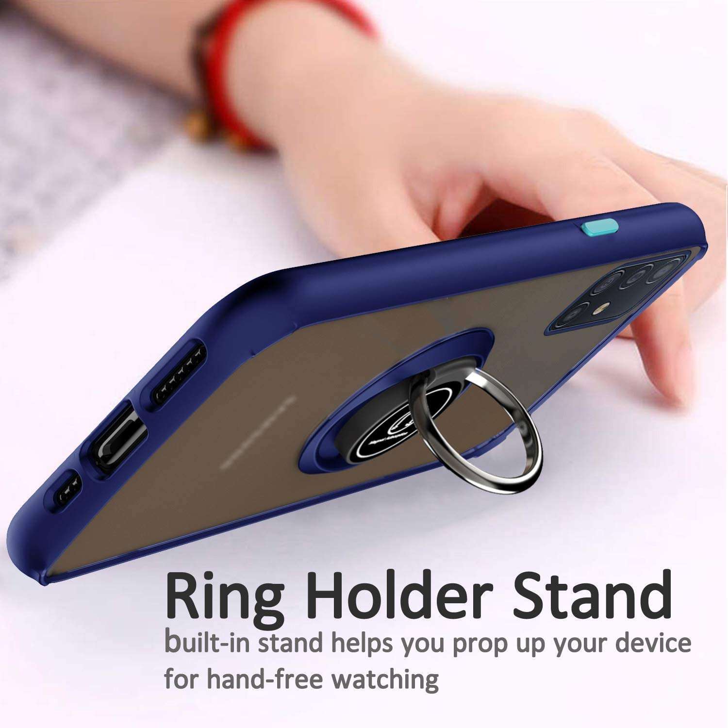 Suordii Case for Xiaomi Mi 10T Lite 5G with Tempered Screen Protector, [360° Rotating Stand] [Military Grade Anti-Fall Protection],Matte Transparent Hard PC Back Cover for Xiaomi 10T lite - Blue 5