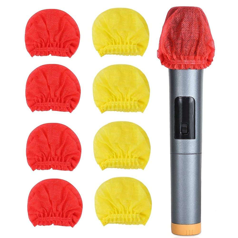 RuiJOTWAT 120Pcs Disposable Microphone Covers Non-Woven Handheld Mic Cover Windscreen Protective Cap Red and yellow 1