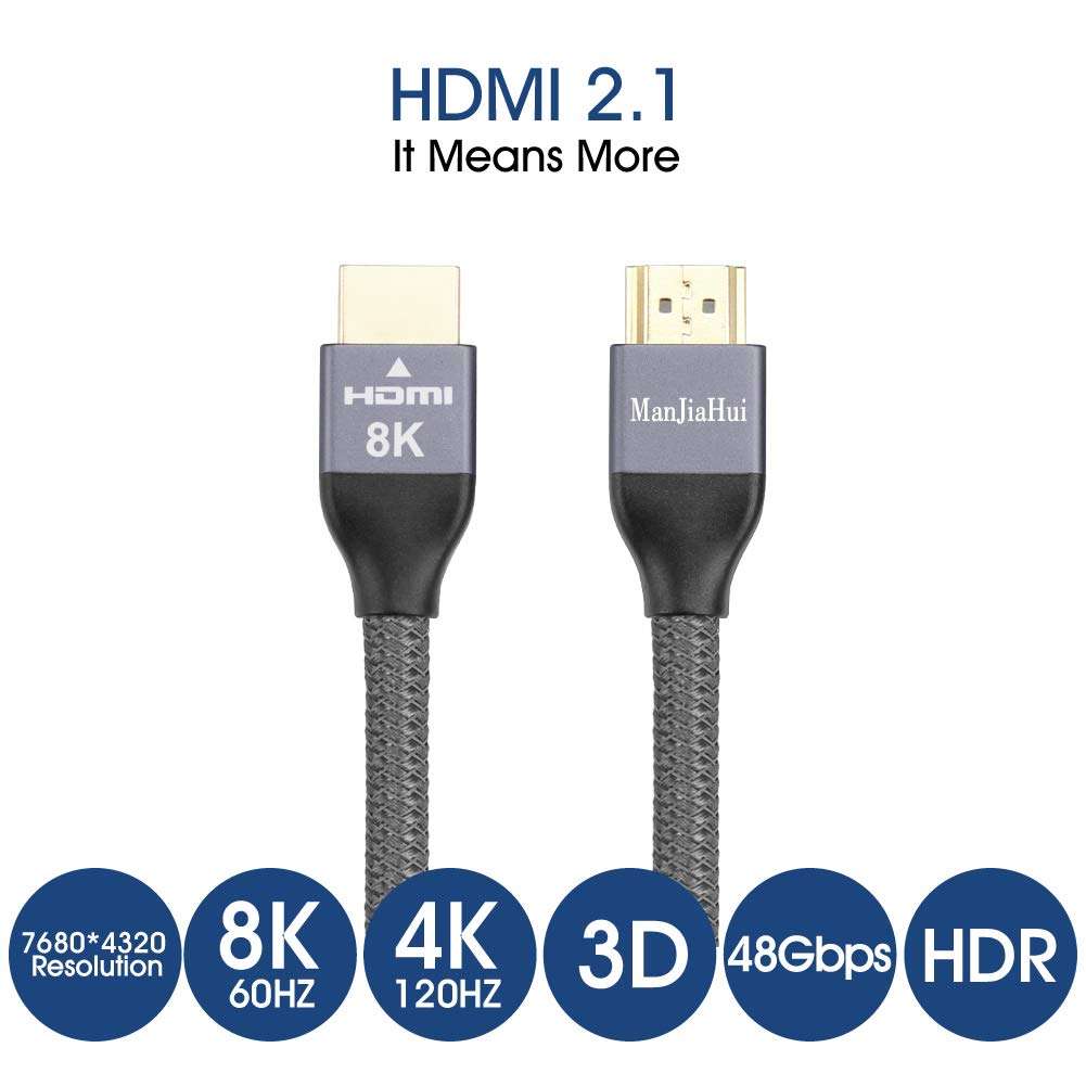 8K HDMI 2.1 Cable 6.6FT, 48Gbps Ultra High Speed HDMI Cord, 4K120 8K60 HDR eARC Compatible with Apple TV,Roku,Samsung QLED,Sony LG,Nintendo Switch,Playstation,PS5,PS4,Xbox One Series X (1, 6.6FT/2M) 2