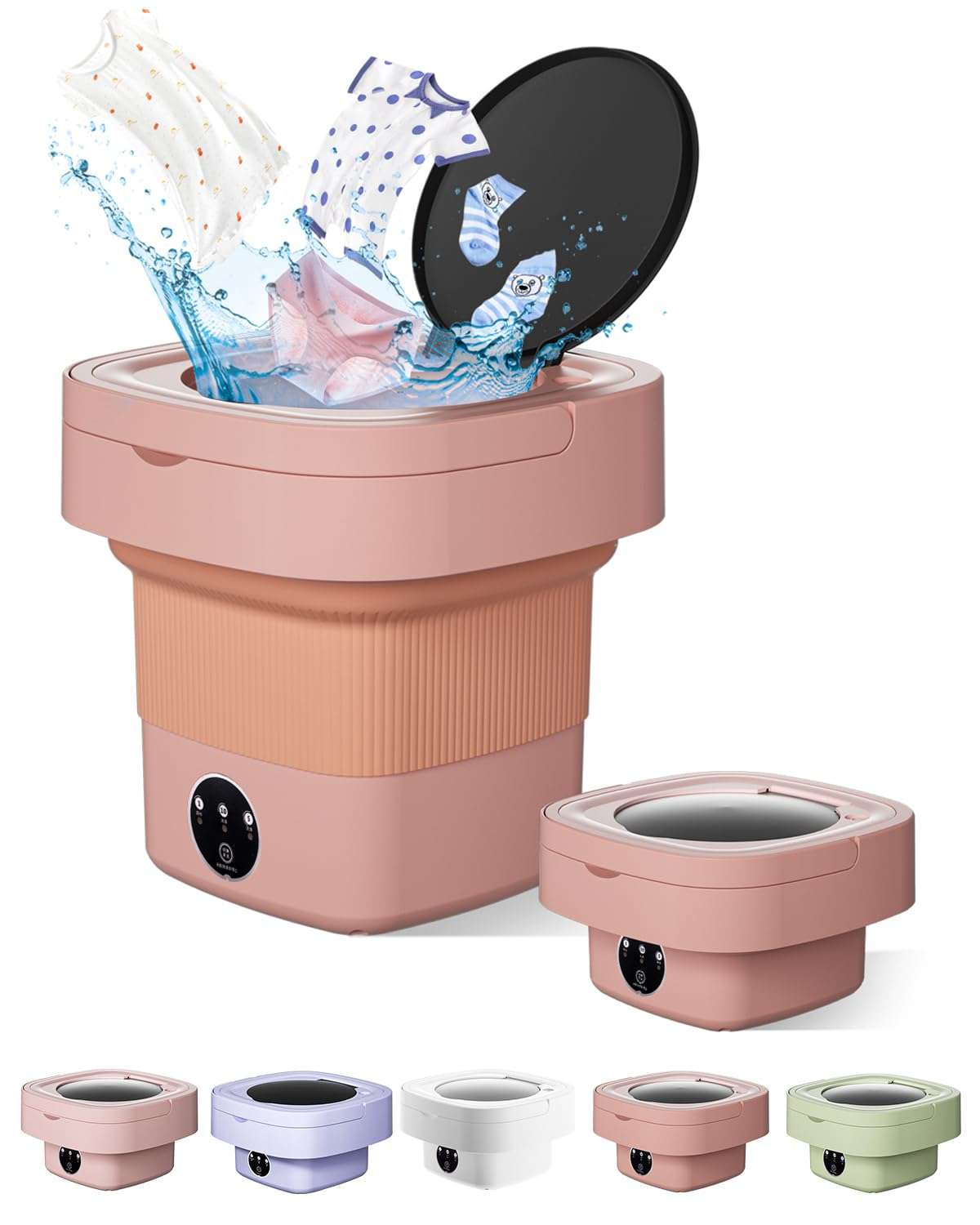 Portable Washing Machine, 9L Mini Laundry Washer with 3 Modes Cleaning for Underwear, Baby Clothes, Sock, Small Delicates. Foldable Washer and Dryer Combo for Apartment, Home,Hotel, Camping,RV(Orange) 1