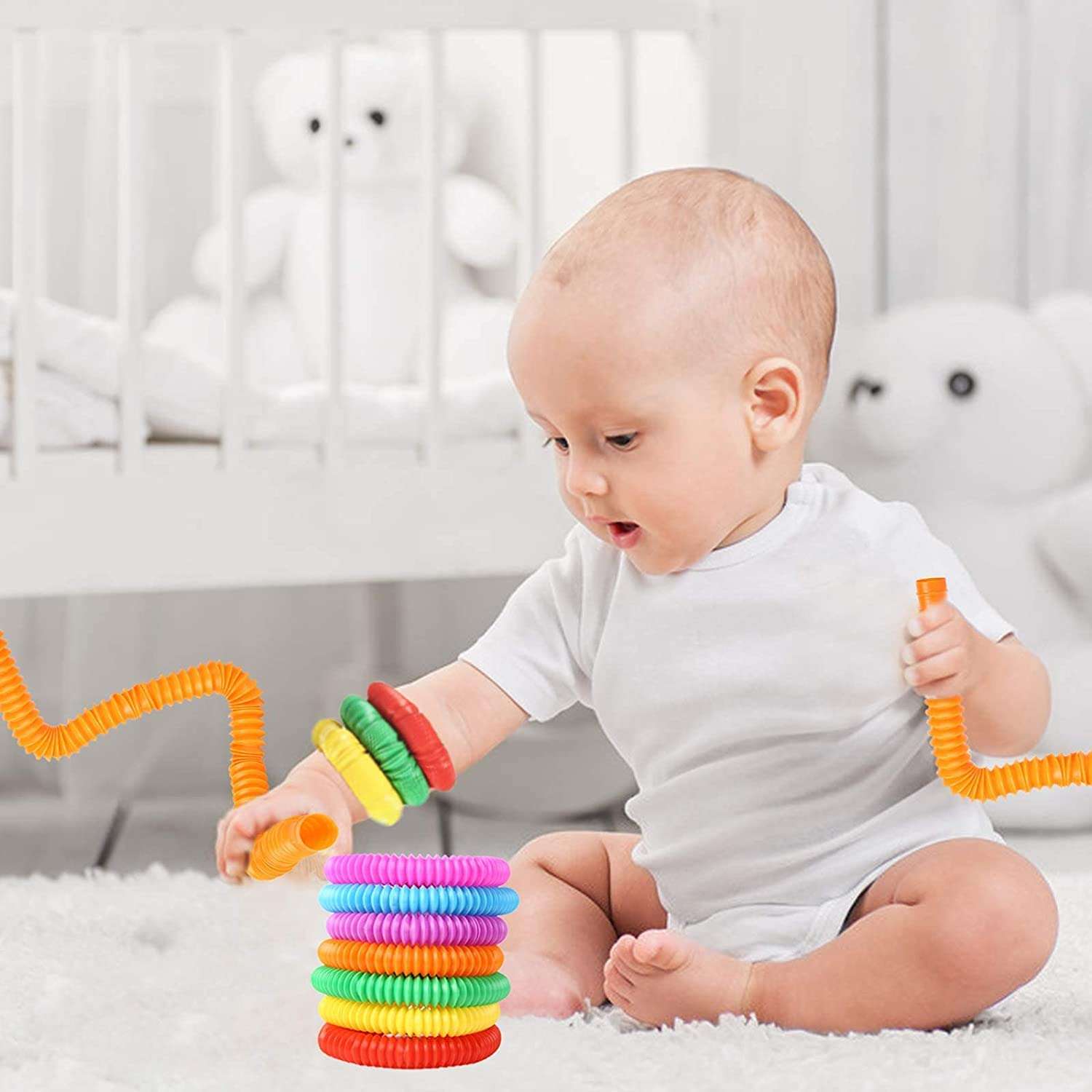 Pop Tube Toys, Pack of 12 Pop Tubes Sensory Toys Tubes Fidget Toys Great as Gift Fidget Tubes for Stress and Anxiety Relief, Learning Toys for Toddlers 4