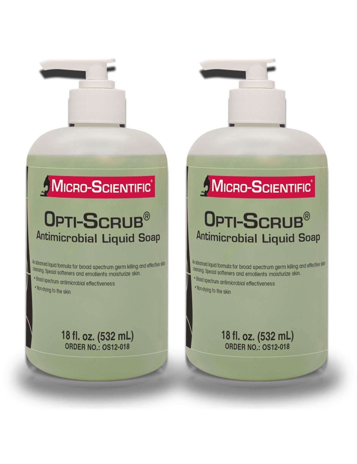 Micro-Scientific Antimicrobial Opti-Scrub Liquid Skin Cleanser for Hands, Body, Skin, Scalp - Broad Spectrum, Contains Moisturizers & Skin Protectants - 18oz Pump Bottles (2 PACK)… 1
