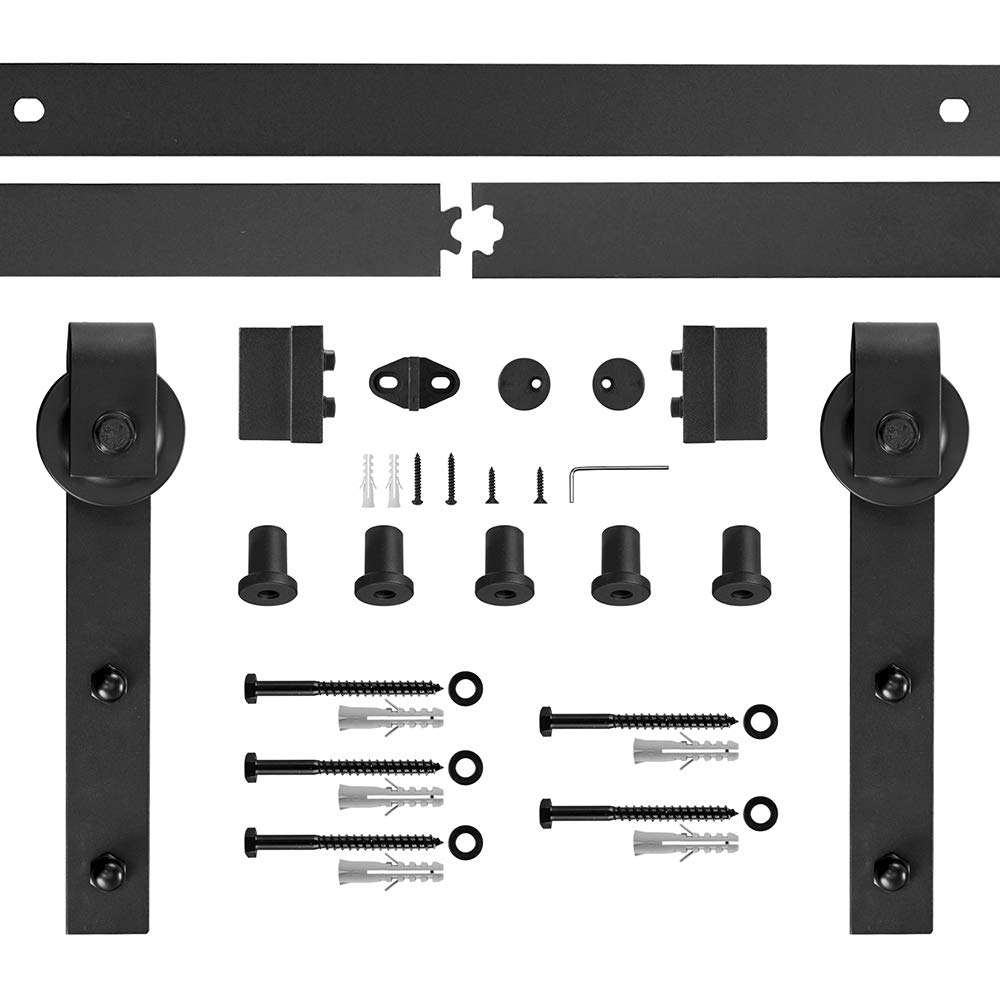 6FT Sliding Barn Door Hardware Closet Kit Basic Sliding Track Roller for Single Door,Black J-Shaped Hangers （gifsin） 2