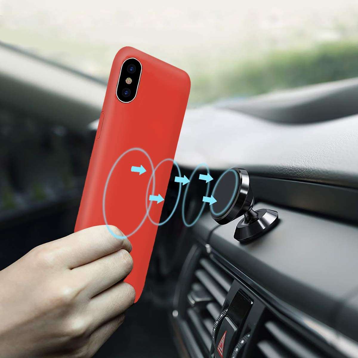 ESTPEAK Liquid Silicone Magnetic Case Compatible with iPhone 7/8/SE, [Invisible Built-in Metal Plate] Support Magnetic Car Mount, 360 Protective Cover Compatible with iPhone 7/8/SE 4.7'' 2