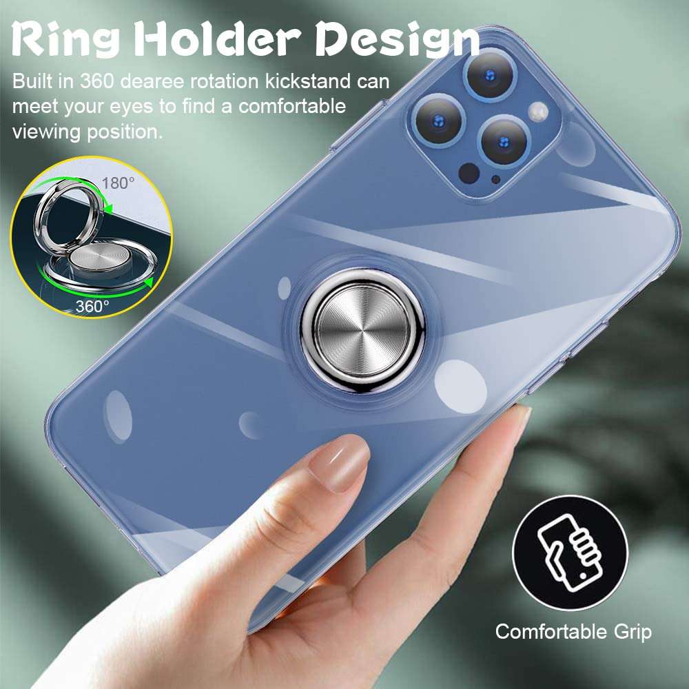 Sitikai Compatible with iPhone 12 Pro Max case 6.7 Inch Ring Magnetic Kickstand Soft Silicone Thin Slim Flexible Bumper Fully Protective Transparent Silm Anti-Yellowing Anti-Scratch Shockproof Clear 3