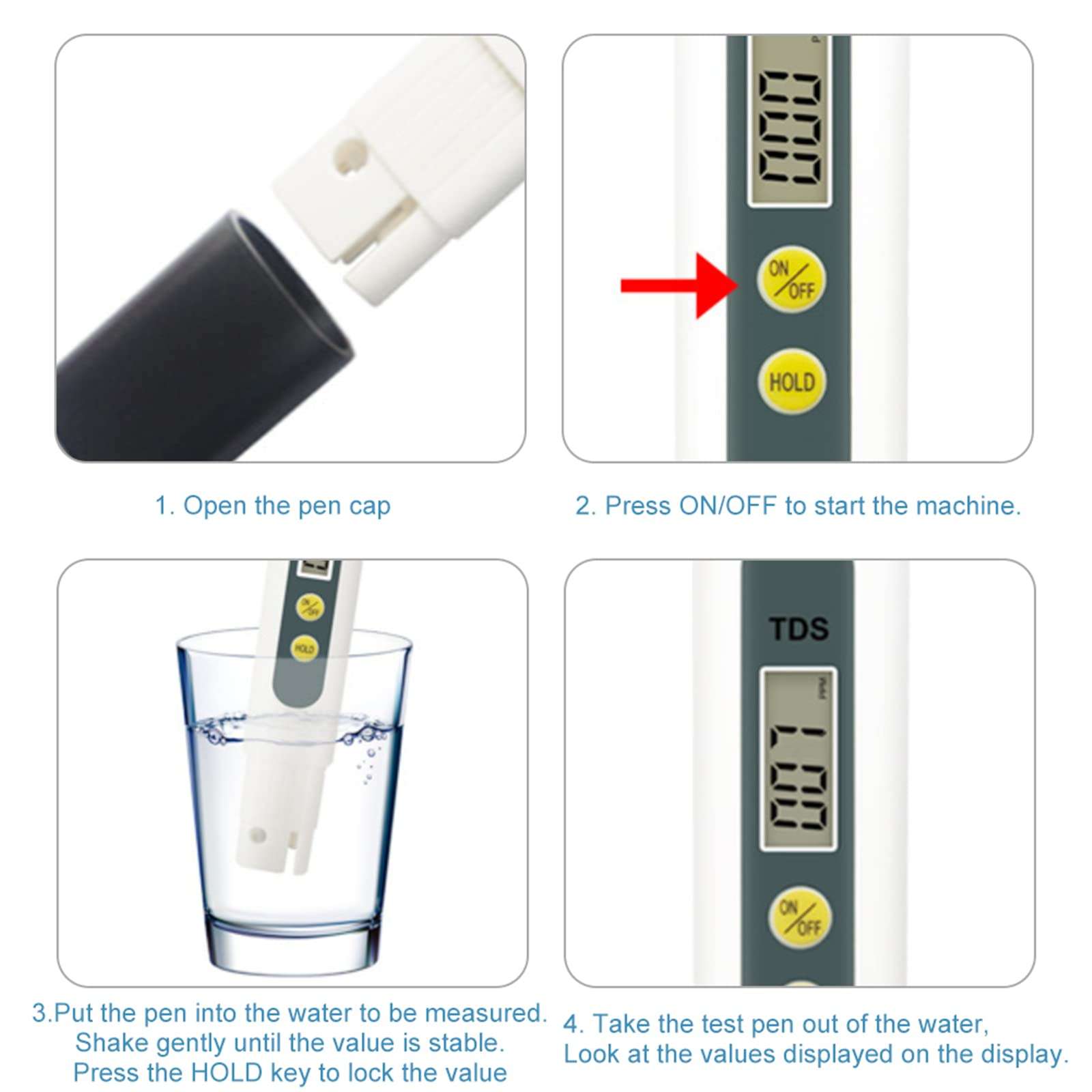TDS Tester,TDS Meter Digital Water Tester,Water Quality Tester Filter Pen,0-9999 ppm,Accuracy Testing Water Quality for Drinking Water Purity Test, Swimming Pools, Aquariums, Etc. 5