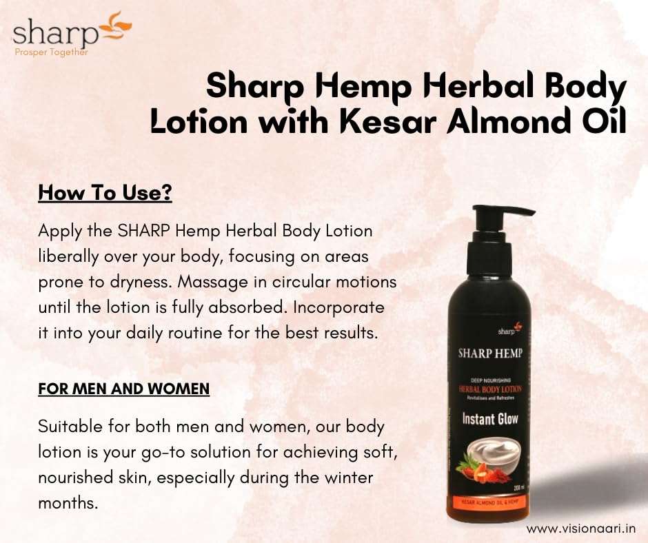 SHARP Hemp Body Lotion For Women with Kesar Almond Oil (200+200ml) || Intensive Care, Deep Moisture Nourishing Body Lotion || Deep Nourishing | Body Lotion For Men and Women || For Dry Skin | (Pack of 2) 5