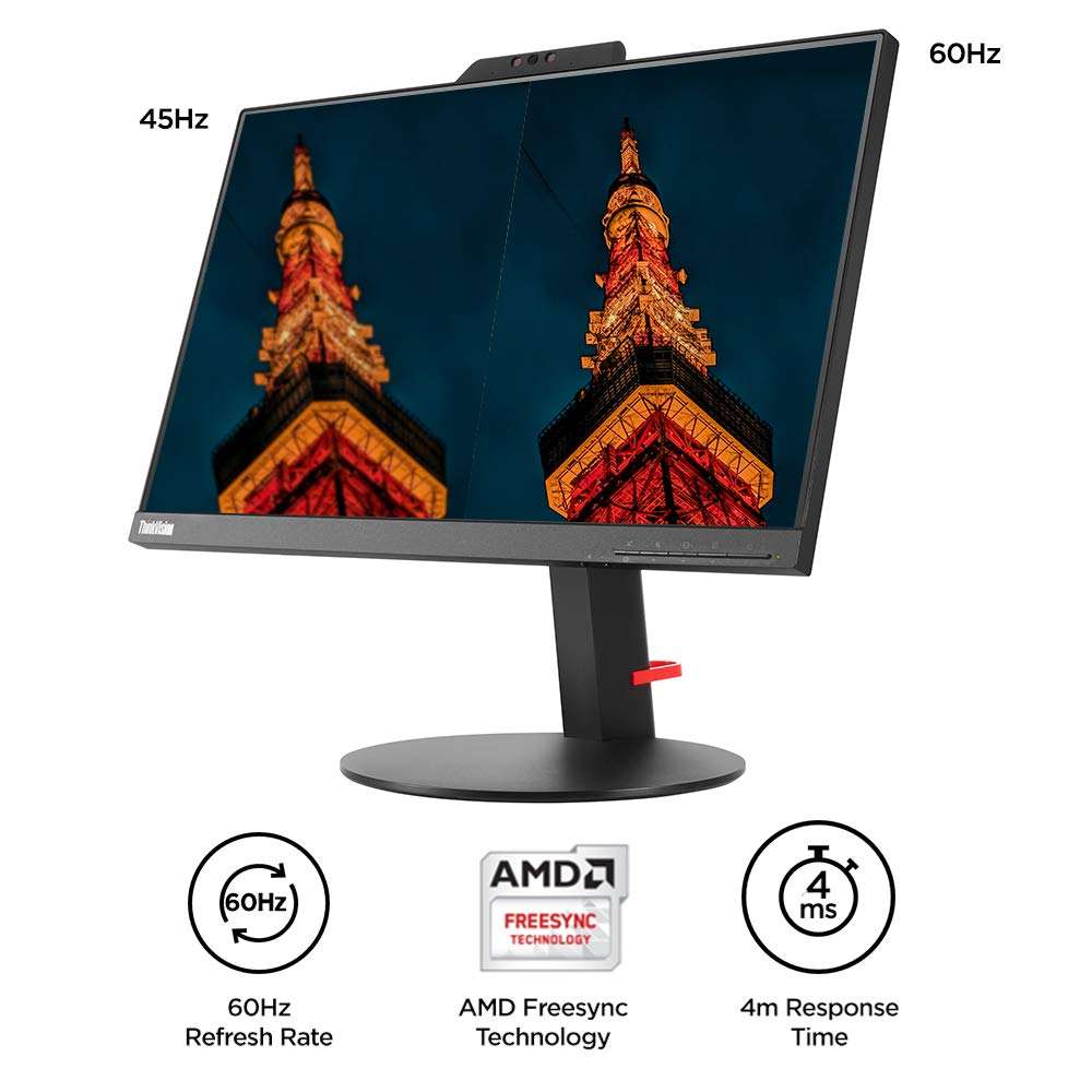 Lenovo ThinkVision T22v-10 21.5 inch LED lit VoIP Monitor - FHD, IPS Panel, Near Edgeless with Full range connectivity - HDMI, VGA, DP ports, USB Hub, fully functional stand with Camera, Speaker & Mic 5