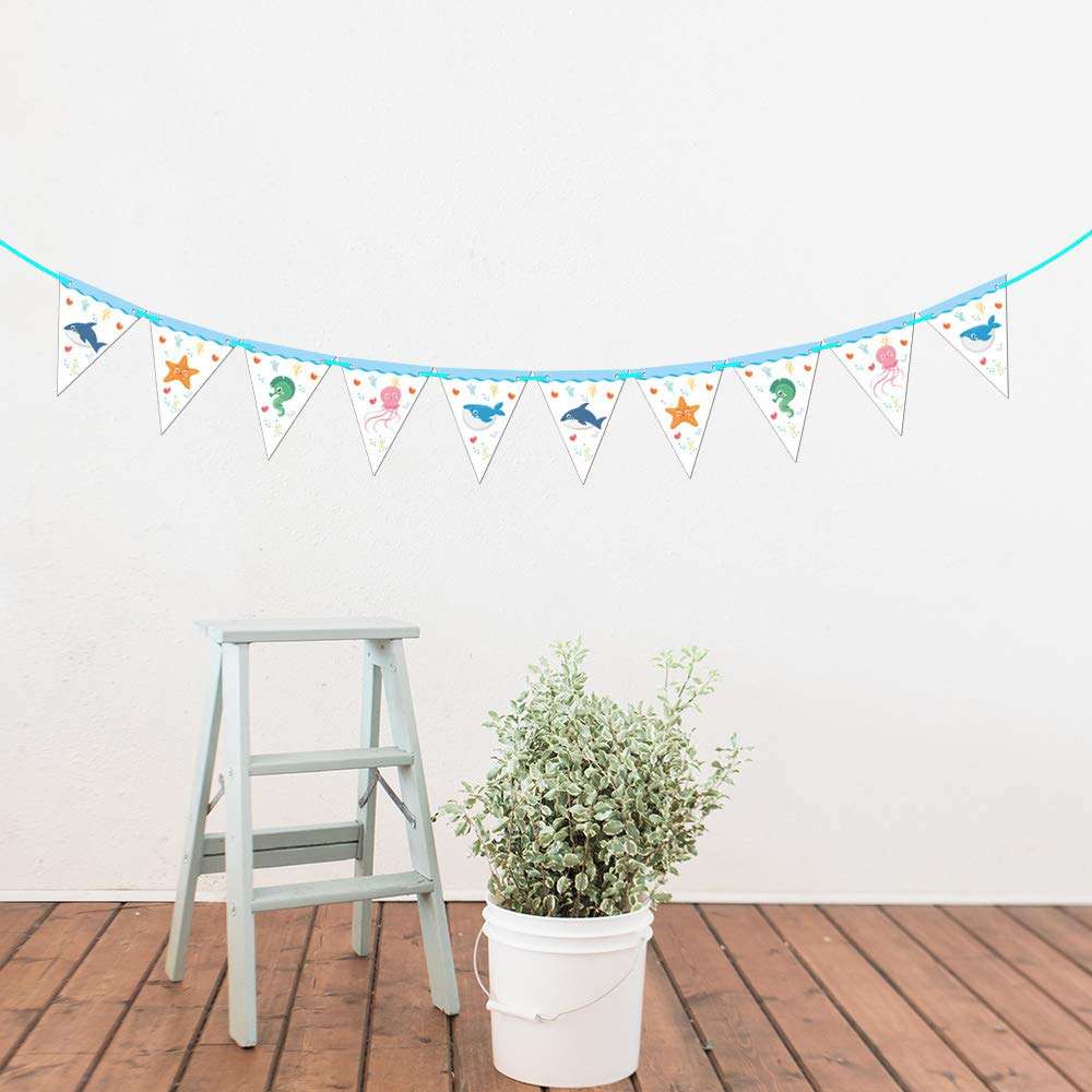 47 Piece Sea Life Marine Animals Theme Party Supplies, Kids Birthday Party Decoration Tableware Pack, Including Banner, Plate, Cup, Straw, Table cover, Serves 12 Guests 2