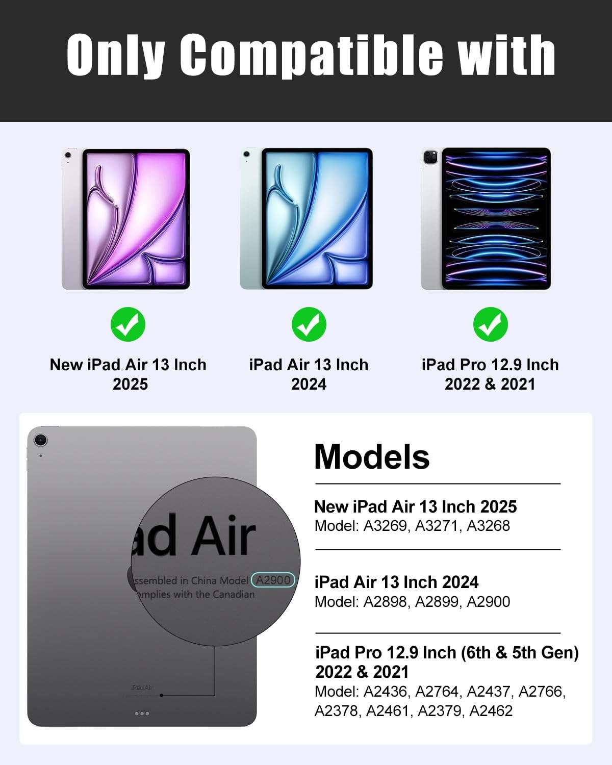 MoKo Keyboard Case for New iPad Air 13 Inch Case with Keyboard 2025/2024, Multi-Angle Magnetic Stand Cover for iPad Pro 12.9 2022/2021/2020/2018, Detachable Wireless Bluetooth Keyboard, Indigo 3