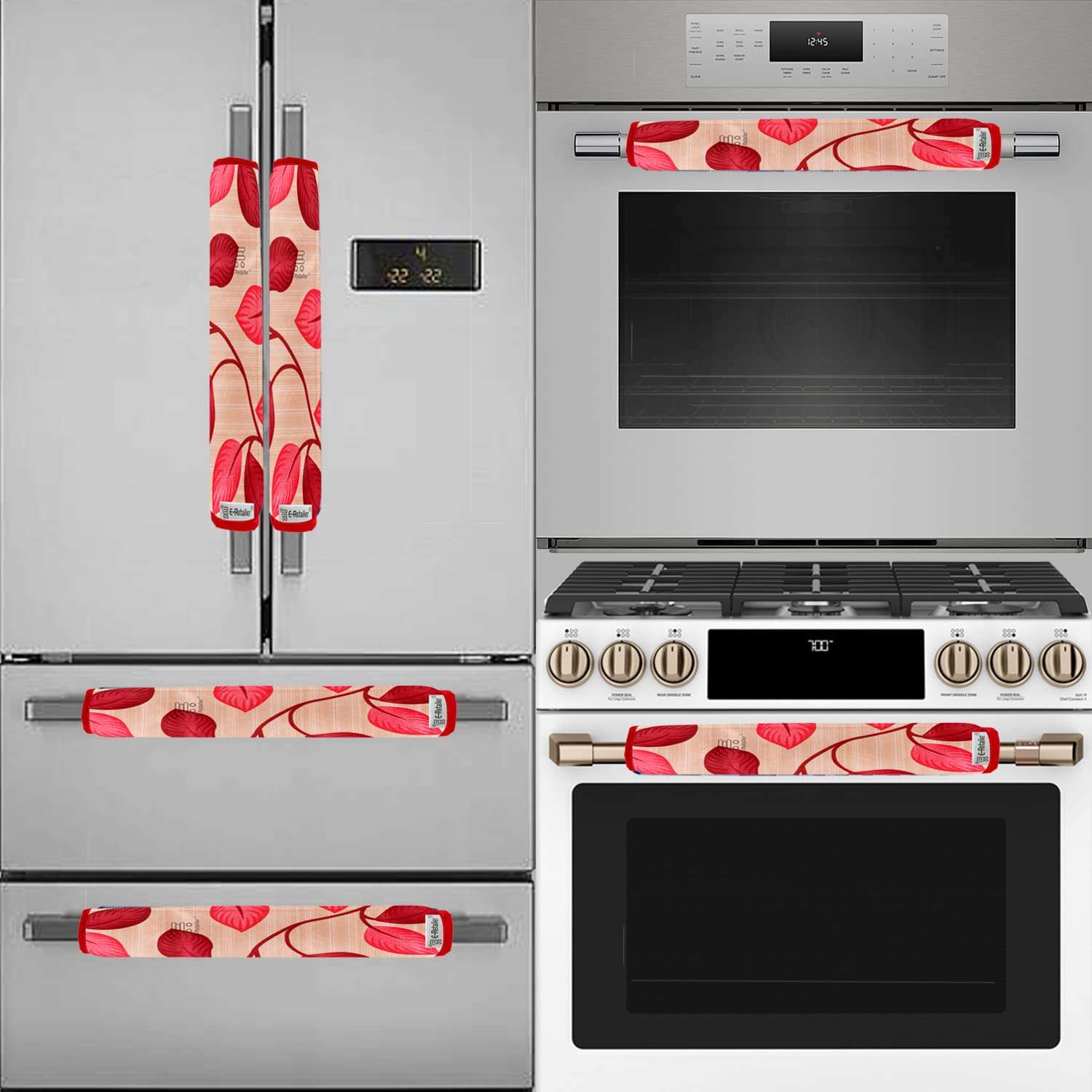 E-Retailer® Exclusive Combo Set of Appliance Cover (1 Pc. Refrigerator Top Cover, 2Pc. Handle Cover, 6 Pc. Fridge Mat, 1Pc Wall Hanging Storage Oarganizer) (Geometric Brown, Set of 10 Pcs.) 4