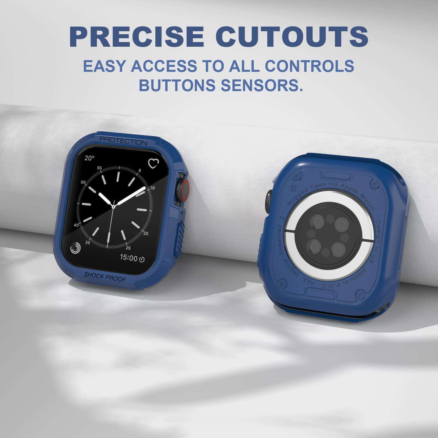 Printme Rugged Case Compatible with Apple Watch Series All Around Shockproof Bumper Case Protective Cover Frame for iWatch Series 6/5/4 44mm - Black+Blue (41mm/40mm) 4