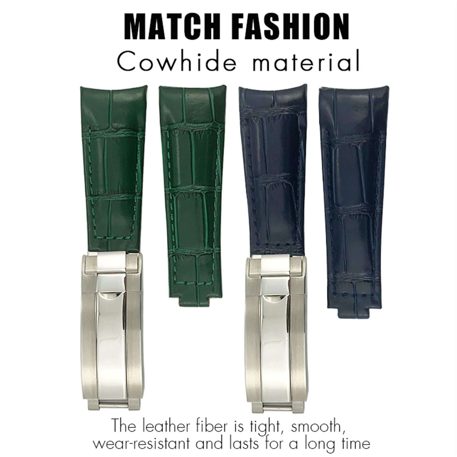 ANKANG Curved End Genuine Leather 20mm Slide Lock Buckle Watchband for Rolex GMT Submariner Hulk Oyster Watch Strap (Color : Black, Size : 20mm RLX) 3